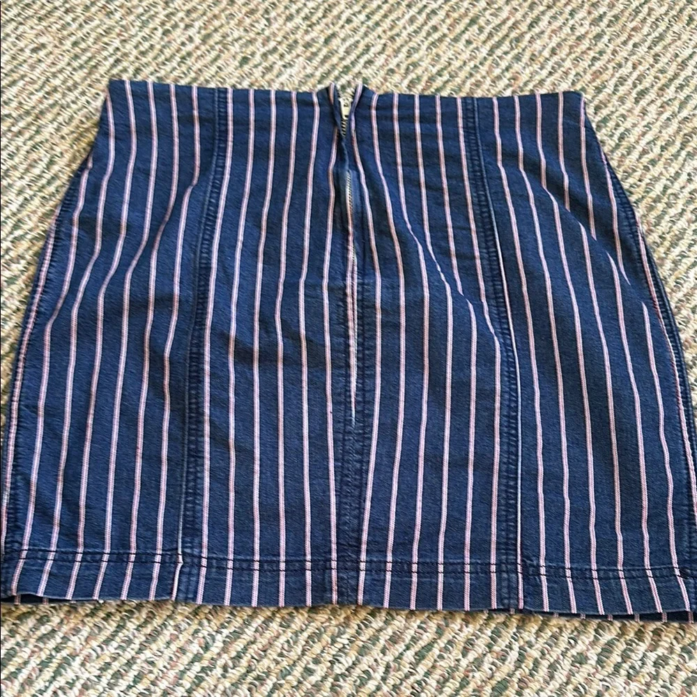 Others Follow Striped Blue Jean Skirt